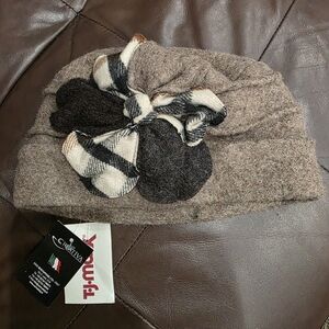 Brown Wool Women's Hat with Plaid Bow